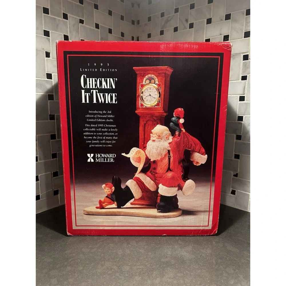 Vintage 1995 Howard Miller Clock Santa Claus Christmas Checkin It Twice WORKING!